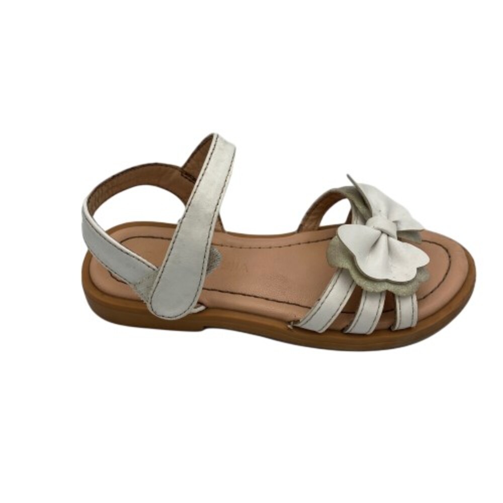 Pandaninjia Mona Toddler Girl US 10 Sandal White Leather Bow Open Toe Strappy